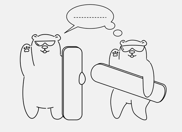 Disegno a mano di orso snowboard, illustrazione vettoriale - Vettoriali, immagini