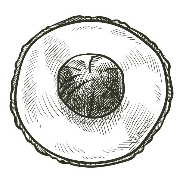 Avocado with seed top view, monochrome sketch - Vektor, obrázek