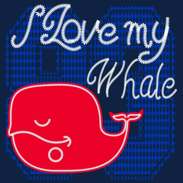 Illustration vecteur baleine mignonne avec texte et fond - Vecteur, image