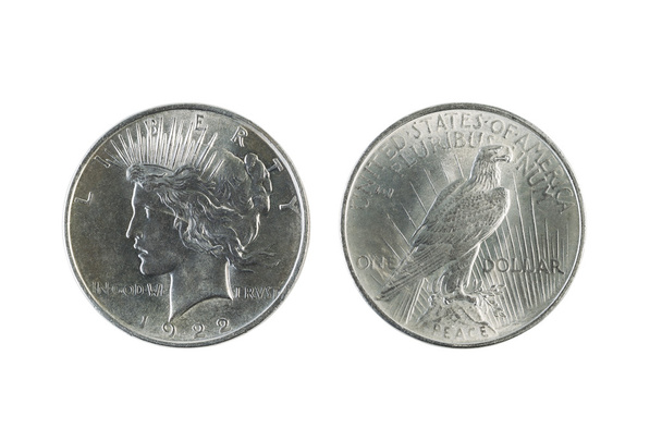 Peace Silver Dollars auf weiß  - Foto, Bild