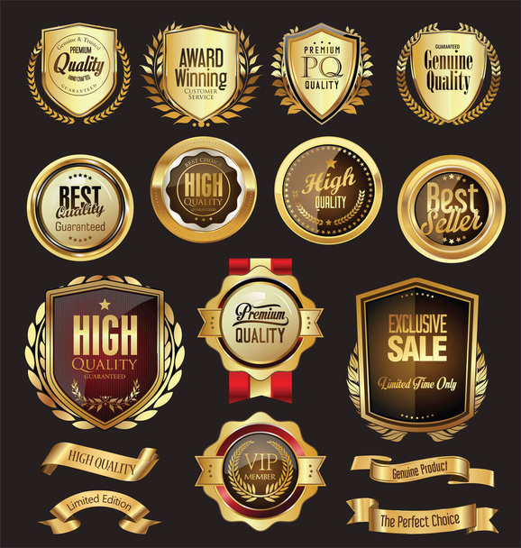 Collection of golden badges labels and tags  - Vetor, Imagem