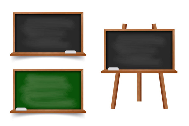 Realistic green and black chalkboard with wooden frame - Vector, Image