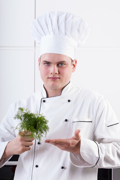 Chef presenting fresh dill - Foto, immagini