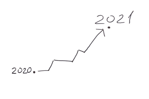 πάνω βέλος από το έτος 2020 έως 2021, νέο έτος διάγραμμα επιτυχίας σε λευκό φόντο - Φωτογραφία, εικόνα