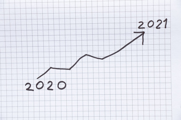 стрелка вверх с 2020 по 2021 год, новый год график успеха на белом фоне - Фото, изображение