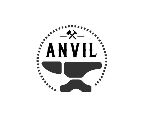 Круг Anvil Черный кузнец винтажный черный белый логотип дизайн иллюстрации - Вектор,изображение