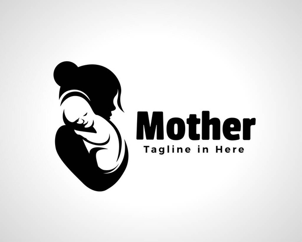 Мать любит ребенка черный логотип логотипа иллюстрация - Вектор,изображение