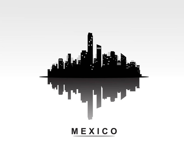 Cidade do México skyline e reflexão silhueta construção vetor ilustração - Vetor, Imagem