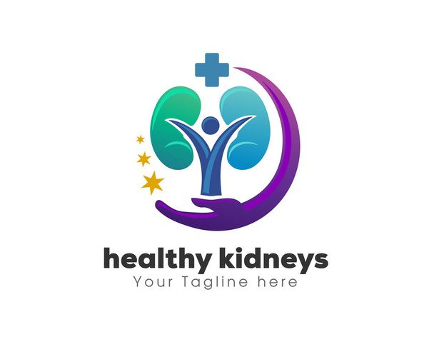 Human fit gezondheid nier cirkel zorg logo symbool ontwerp sjabloon - Vector, afbeelding