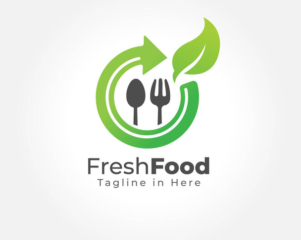 Φρέσκο οικολογικό πράσινο λογότυπο τροφίμων έμπνευση σχεδιασμού - Διάνυσμα, εικόνα