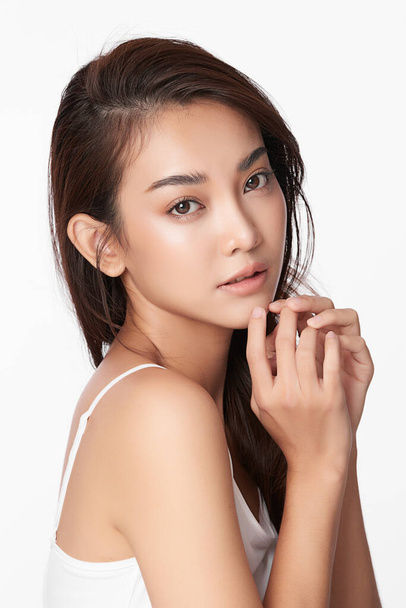 Beautiful young asian woman with clean fresh skin on white background, Face care, Facial treatment, Cosmetology, beauty and spa, Asian women portrait - Photo, image