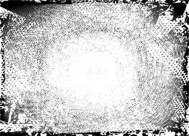 Gestörter Hintergrund in schwarz-weißer Textur mit Punkten, Flecken, Kratzern und Linien. Abstrakte Vektorillustration. - Vektor, Bild