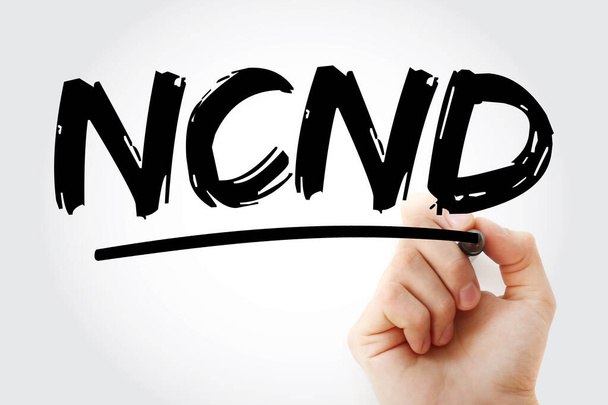 NCND -マーカー、ビジネスコンセプトの背景を持つ非割込みおよび非開示の頭字語 - 写真・画像