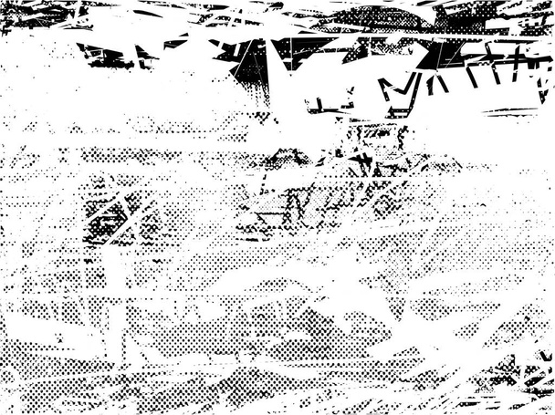 Sfondo angosciato in texture in bianco e nero con puntini, macchie, graffi e linee. Illustrazione astratta del vettore. - Vettoriali, immagini