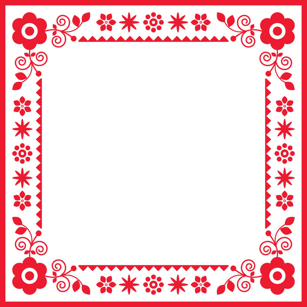 Polish retro floral folk art square frame or border vector design, perfect for greeting card or wedding invitation - Вектор,изображение