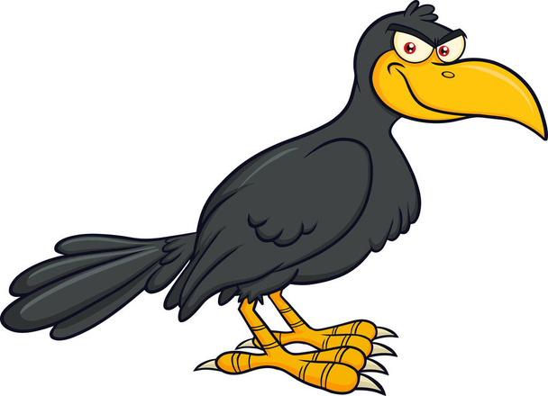 Personnage souriant de dessin animé Oiseau corbeau. Illustration raster isolé sur fond blanc - Vecteur, image