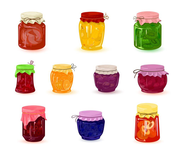 Cartoon jars with jam set - Vector, Image