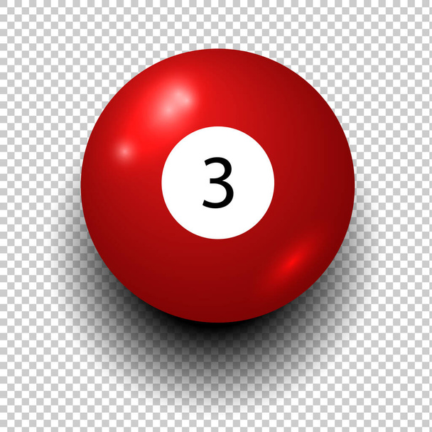Διάνυσμα αποθέματος της μπάλας μπιλιάρδου νούμερο 3. Κόκκινο χρώμα. Μεμονωμένο αντικείμενο ανέμου σε διαφανές φόντο - Διάνυσμα, εικόνα