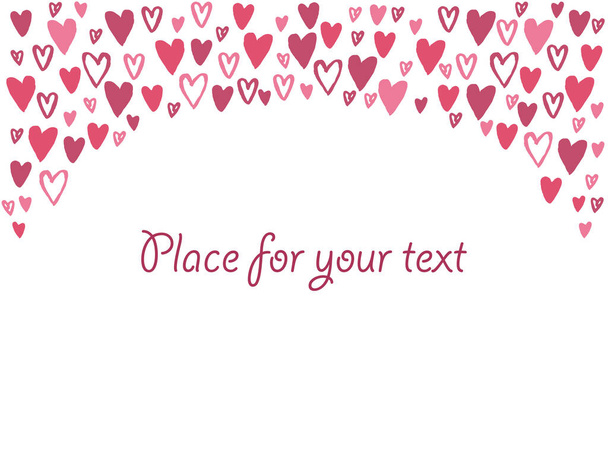 Vector illustration, cute hearts background with place for your text. Rectangular template for Valentines day design. Frame with hand drawn little hearts for banners, cards, invitations - Vector, Image