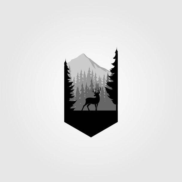 Силует ізолював дикого оленя в лісовій гірській пригоді на білому тлі. Векторний об'єкт для етикеток, значків, логотипів та іншого дизайну. Deer Logo, Hunter Logo, Deer Hunting, Retro - Вектор, зображення