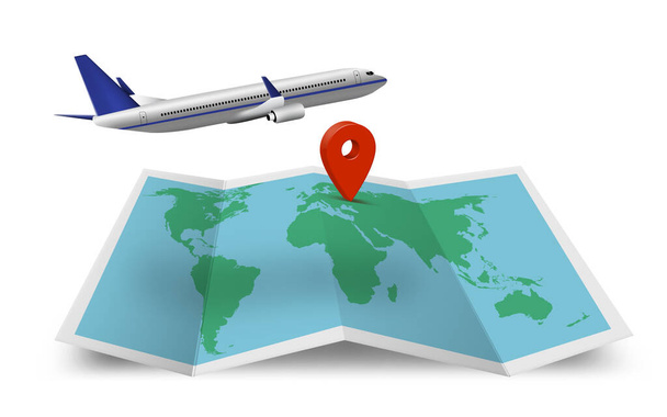 Kereskedelmi repülőgép, térkép, mutató - Fotó, kép