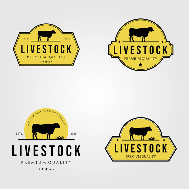 joukko lehmän karjan logo vintage vektori kuva suunnittelu - Vektori, kuva