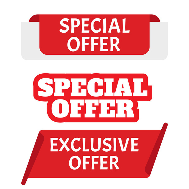 Red banner special offer. Vector badge template. Exclusive offer - Vector, Image