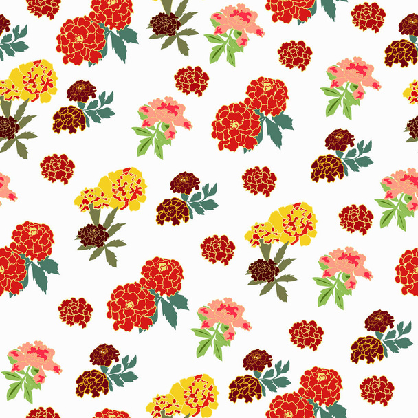 Seamless pattern with marigolds yellow and burgundy - Vector, Image