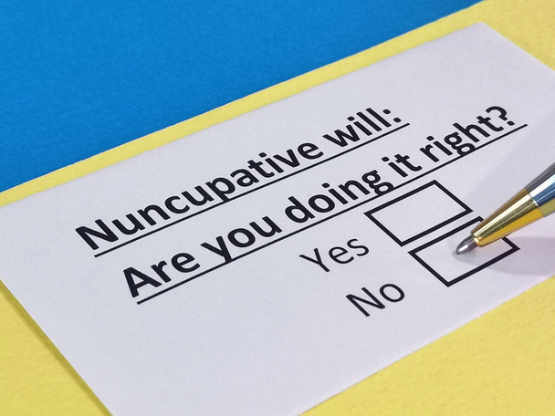 One person is answering question about nuncupative will. - Photo, Image