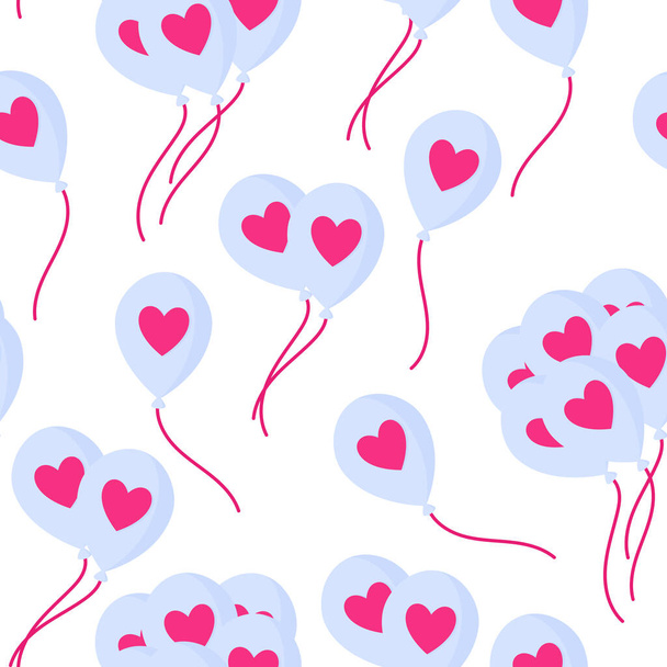 Bezproblémový vzor létajících balónů se srdcem na svatbu nebo na Valentýna. Cartoon vektor izolovaný design pro tapety, balicí papír, textil, atd. - Vektor, obrázek