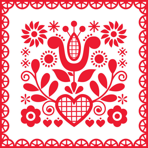 Folk art vector greeting design with flowers and heart from Nowy Sacz in Poland inspired by traditional highlanders embroidery Lachy Sadeckie - Vektori, kuva