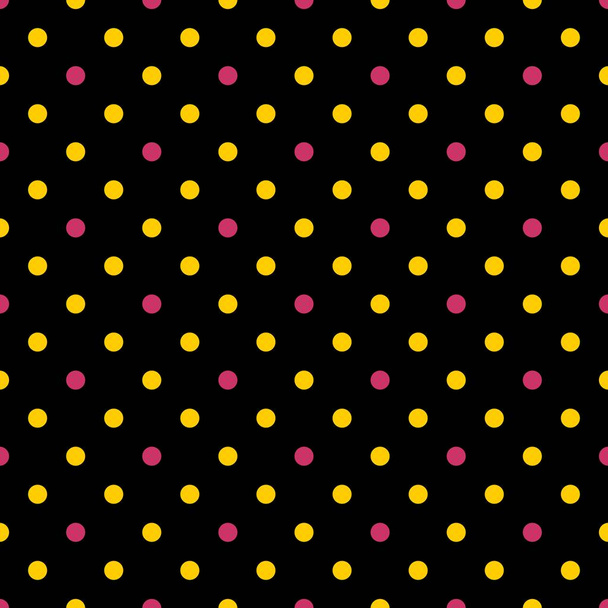 黒の背景に黄色とピンクの水玉模様 - ベクター画像