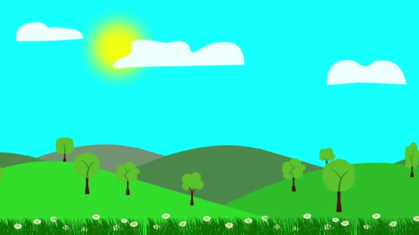 Paisaje de dibujos animados, Animación de la temporada de primavera con flores, Diseño plano - Metraje, vídeo