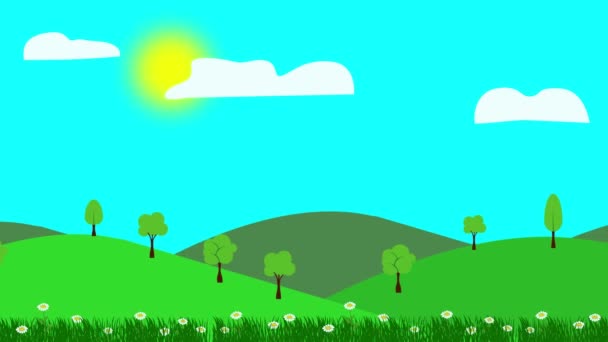 Cartoon Paesaggio, Primavera stagione di animazione con fiori, Design piatto - Filmati, video