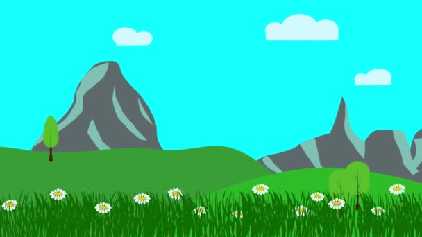 Cartoon Landschaft, Frühlingsanimation mit Blumen, Flaches Design - Filmmaterial, Video