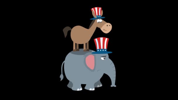 Νικητής Donkey Democratic στο πίσω μέρος του ελέφαντα Ρεπουμπλικανών. Γραφικά κίνησης βίντεο κινουμένων σχεδίων 4K χωρίς φόντο - Πλάνα, βίντεο
