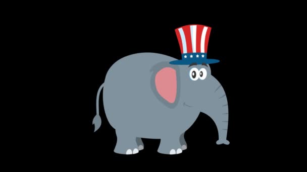 Elephant Cartoon Character With Uncle Sam Hat. 4K Animation Video Motion Graphics Without Background - Footage, Video