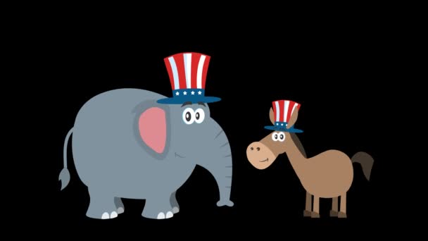 Politikai elefánt republikánus és szamár demokrata. 4K Animation Video Motion Grafika háttér nélkül - Felvétel, videó