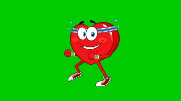 Healthy Heart Cartoon Character Running. 4K Animation Video Motion Graphics On Green Screen Background - Footage, Video
