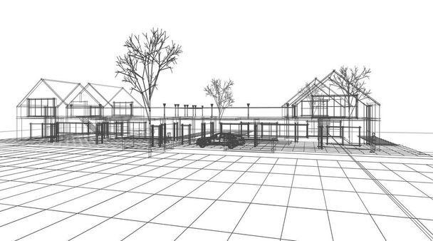 house architectural sketch 3d illustration - Photo, Image