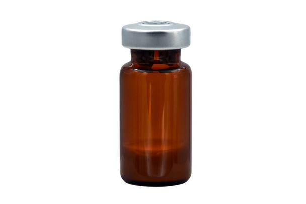 Beyaz arka planda izole edilmiş bir ilaç (ilaç tozu) içeren bir şişe (şişe, ampul, kap). - Fotoğraf, Görsel