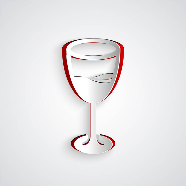 Řez papíru Ikona skla vína izolovaná na šedém pozadí. Znamení sklenice na víno. Papírový styl. Vektor. - Vektor, obrázek