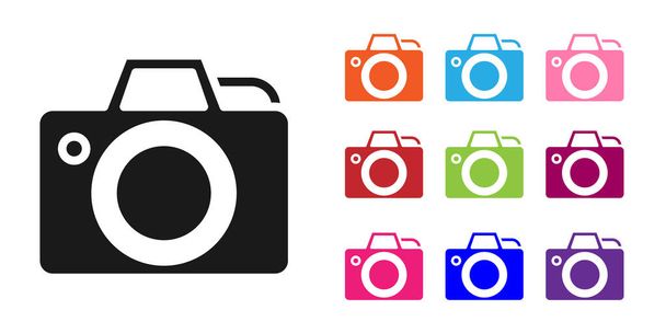 Black Photo camera icon isolated on white background. Foto camera icon. Set icons colorful. Vector. - Vetor, Imagem