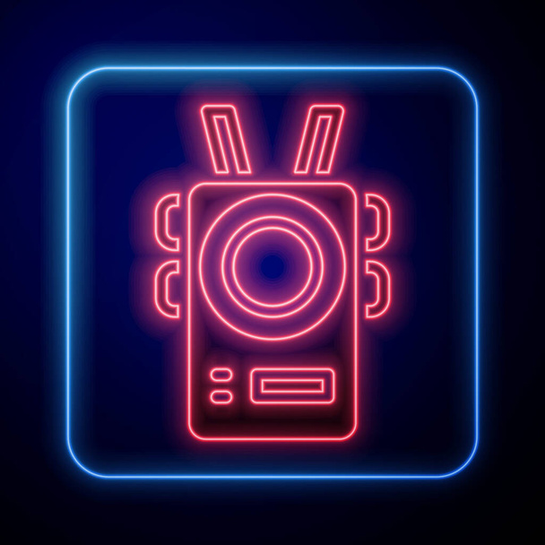 Ragyogó neon Rendőrségi testkamera ikon elszigetelt kék háttérrel. Vektor. - Vektor, kép