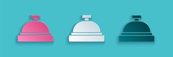 Paper cut Hotel service bell icon isolated on blue background. Reception bell. Paper art style. Vector. - Vector, Image