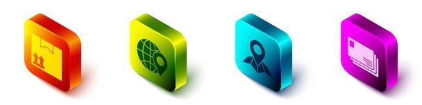 Set Isometric Cardboard box with traffic symbol, Location on the globe, Placeholder on map paper and Envelope icon. Vector. - Vector, Image