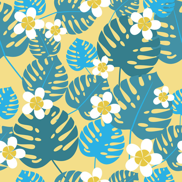 Groen naadloos patroon van monstera blad, bloemen. Platte vectorvoorraadillustratie. Bloemen monstera blad als textuur, eindeloos ornament. Random monstera blad als een naadloos patroon - Vector, afbeelding