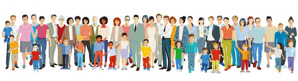 Parents and children with grandparents, families - Vector, Image