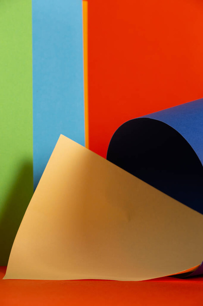 Asymmetric, abstract geometric background using orange, blue and yellow - Zdjęcie, obraz