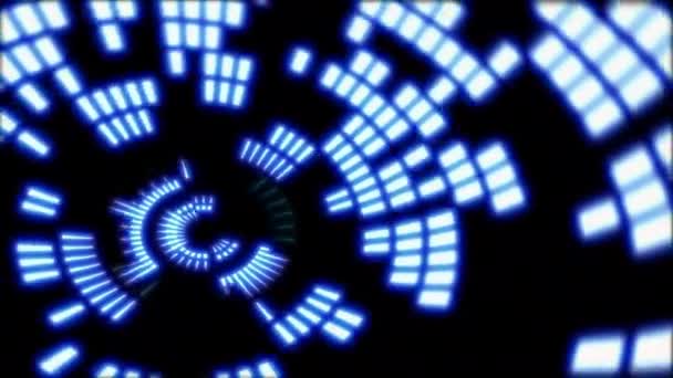 Abstracte naadloze lus animatie van helder blauw neon gloeiend LED licht knipperend en bewegend binnen cirkelvormige curve geometrisch. 4K 3D naadloze lus Knipperen Moderne futuristische zaklampen Grafisch.  - Video